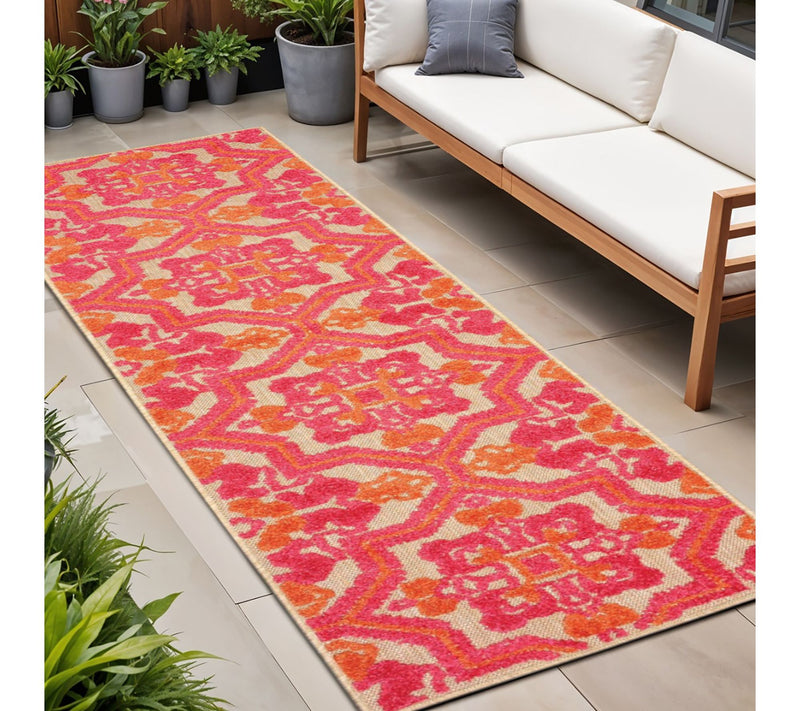 HomeRoots 8' Pink And Orange Moroccan Indoor Outdoor Area Rug — Main view