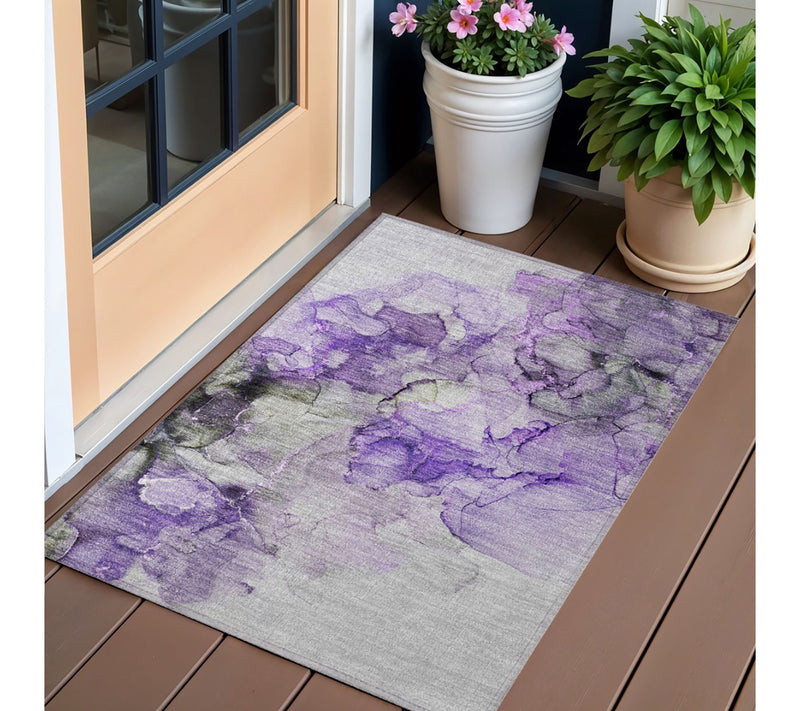 HomeRoots 2' X 3' Purple Abstract Washable Indoor Outdoor Rug — Main view