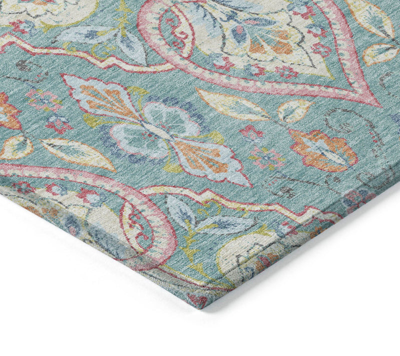 HomeRoots 5' X 8' Teal Blue Pink And Orange Ogee Washable Rug — View 4