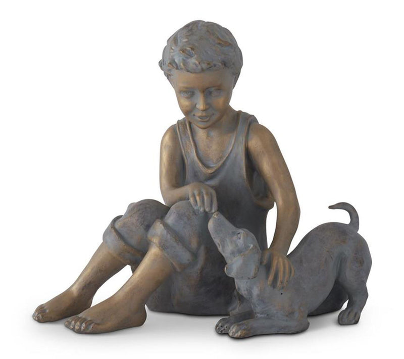 RC Home Decor-11.5" Boy and Dog Decorative Resin Statue — Main view