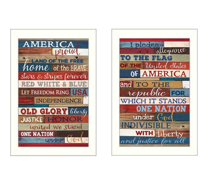 HomeRoots Set O f Two America P roud White Fram ed Print Wall A