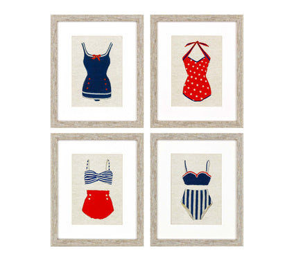 HomeRoots Set Of Four Red White And Blue Swimsuits Wall Art