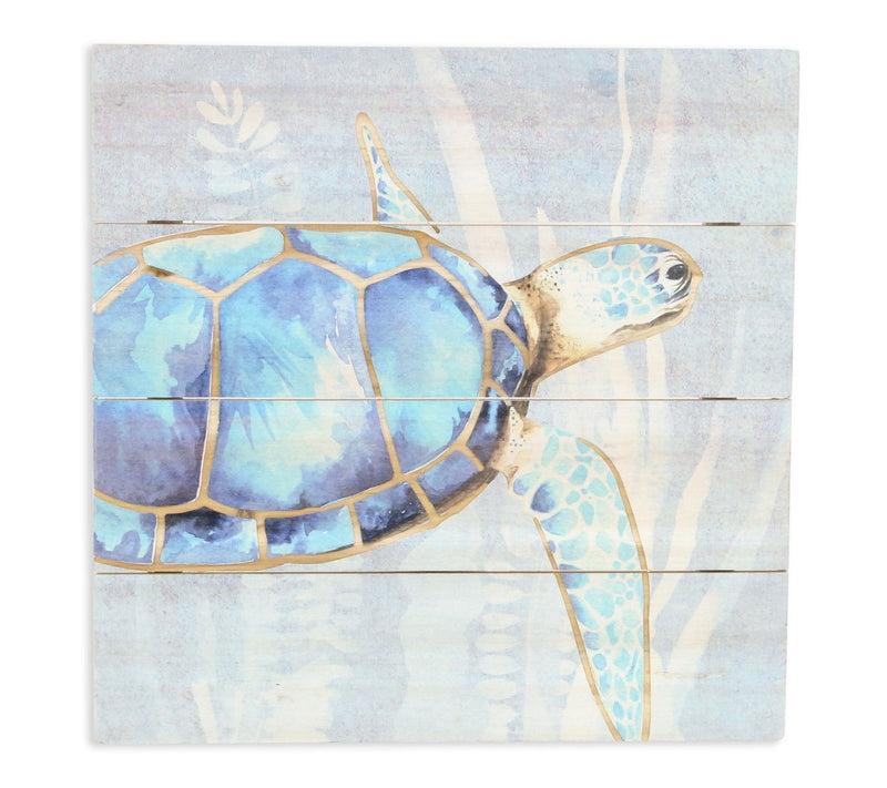 HomeRoots Swimming Sea Turtle Wooden Plank Unframed Wall Art — Main view
