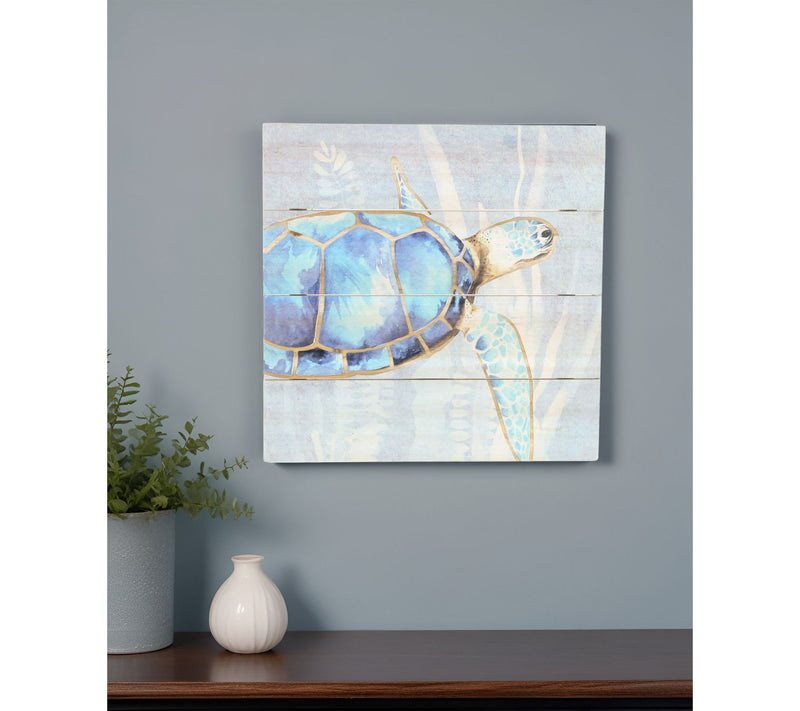HomeRoots Swimming Sea Turtle Wooden Plank Unframed Wall Art — View 3