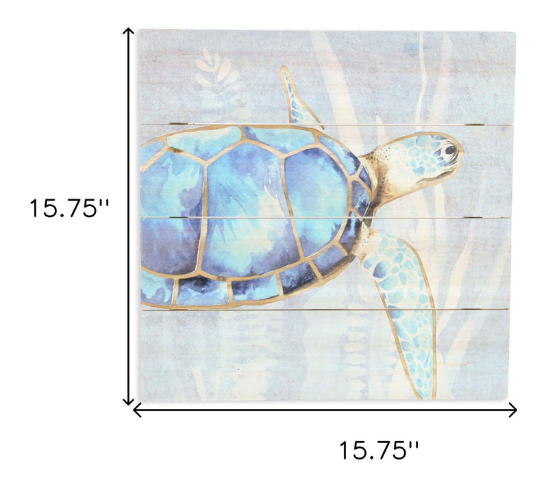 HomeRoots Swimming Sea Turtle Wooden Plank Unframed Wall Art — View 2