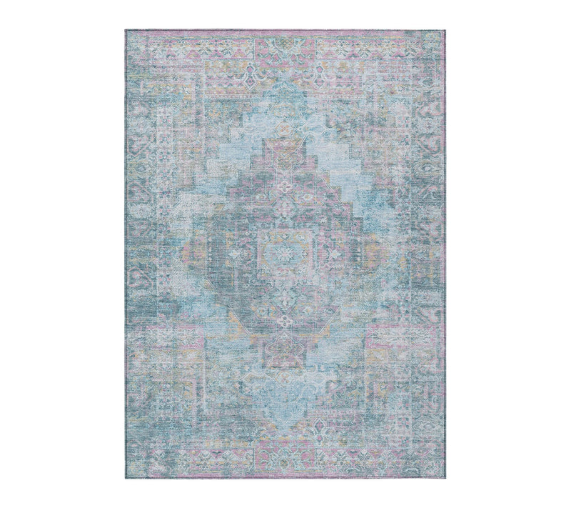 HomeRoots 3' X 5' Blue And Pink Medallion Washable Outdoor Rug — Main view