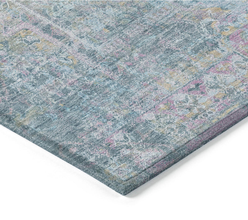 HomeRoots 3' X 5' Blue And Pink Medallion Washable Outdoor Rug — View 3