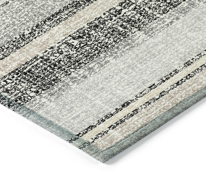 HomeRoots 3' X 5' Black Silver Striped WashableOutdoor Rug — View 5