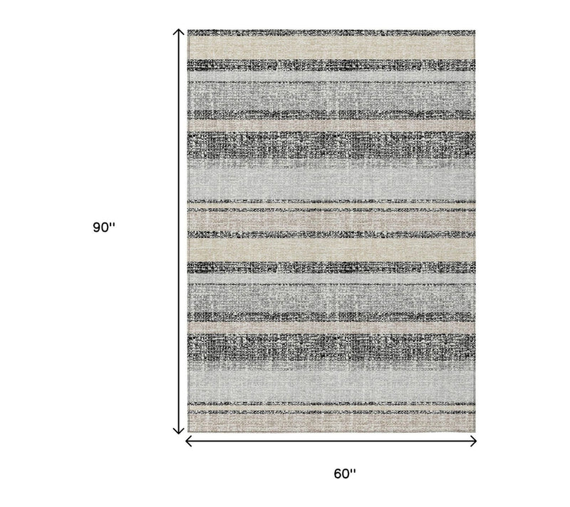 HomeRoots 5' X 8' Black Silver Striped WashableOutdoor Rug — View 5