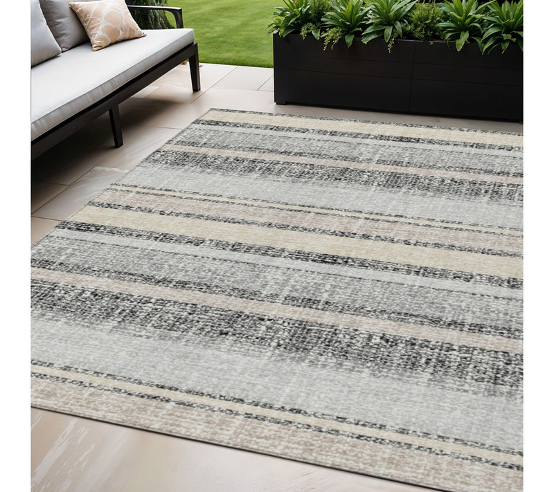 HomeRoots 5' X 8' Black Silver Striped WashableOutdoor Rug — View 2