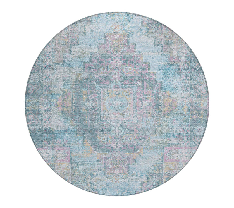 HomeRoots 8' Blue And Pink Round Washable Outdoor Rug — Main view