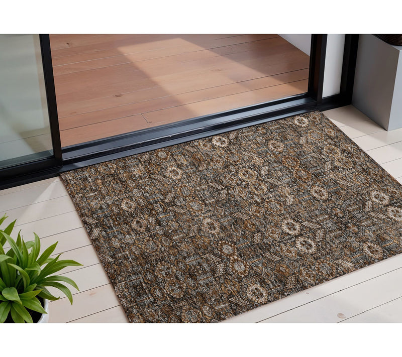 HomeRoots 2' X 3' Brown Tribal Washable IndoorOutdoor Rug — View 2