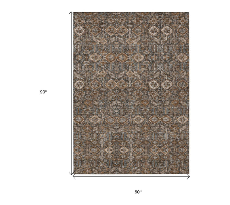HomeRoots 5' X 8' Chocolate Tribal Washable Outdoor Rug — View 5