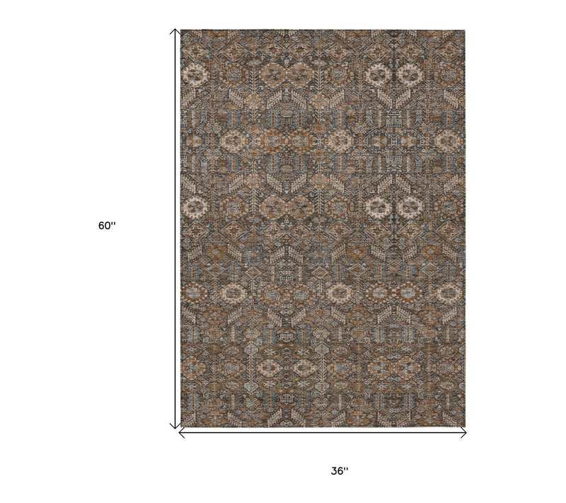 HomeRoots 3' X 5' Chocolate Tribal Washable Outdoor Rug — View 6