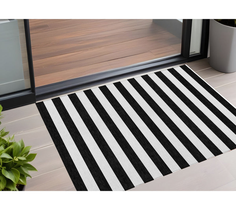 HomeRoots 3' X 5' Black and White Striped Washable Rug — View 2
