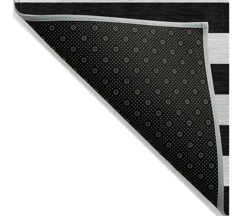 HomeRoots 8' Round Black and White Round Striped Washable Rug — View 3