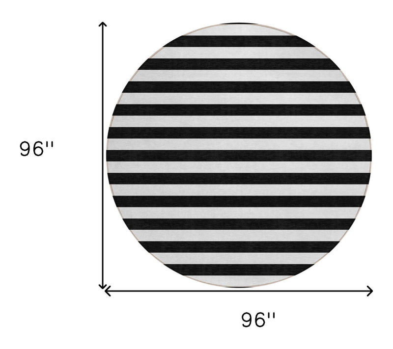 HomeRoots 8' Round Black and White Round Striped Washable Rug — View 4