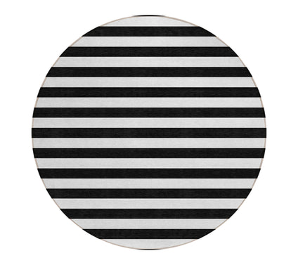 HomeRoots 8' Round Black and White Round Striped Washable Rug
