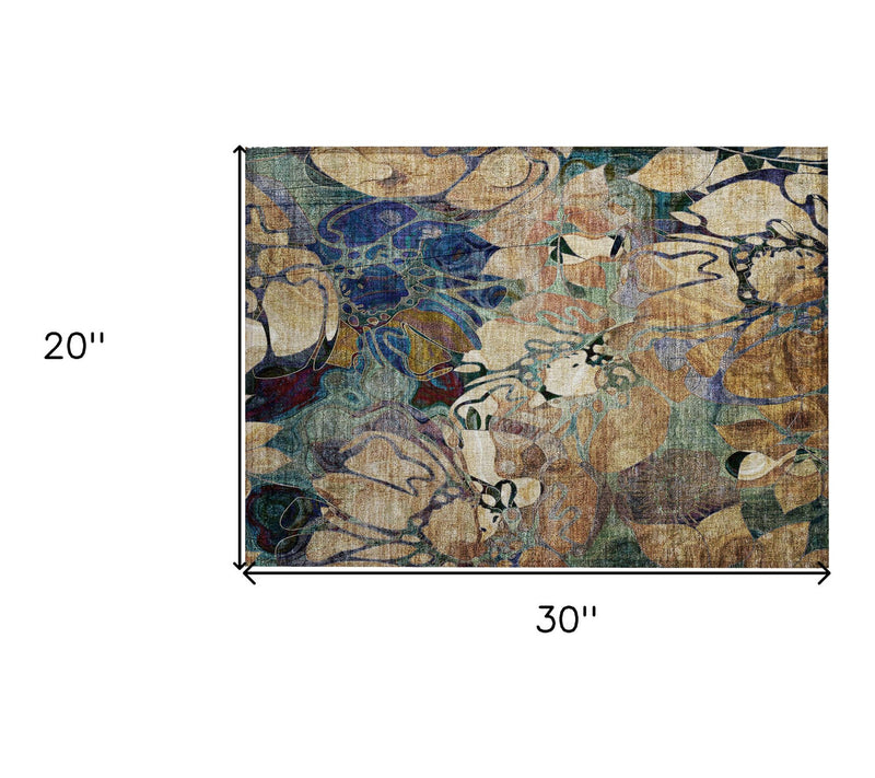 HomeRoots 2' X 3' Beige and Blue Abstract Washable Outdoor Rug — View 6