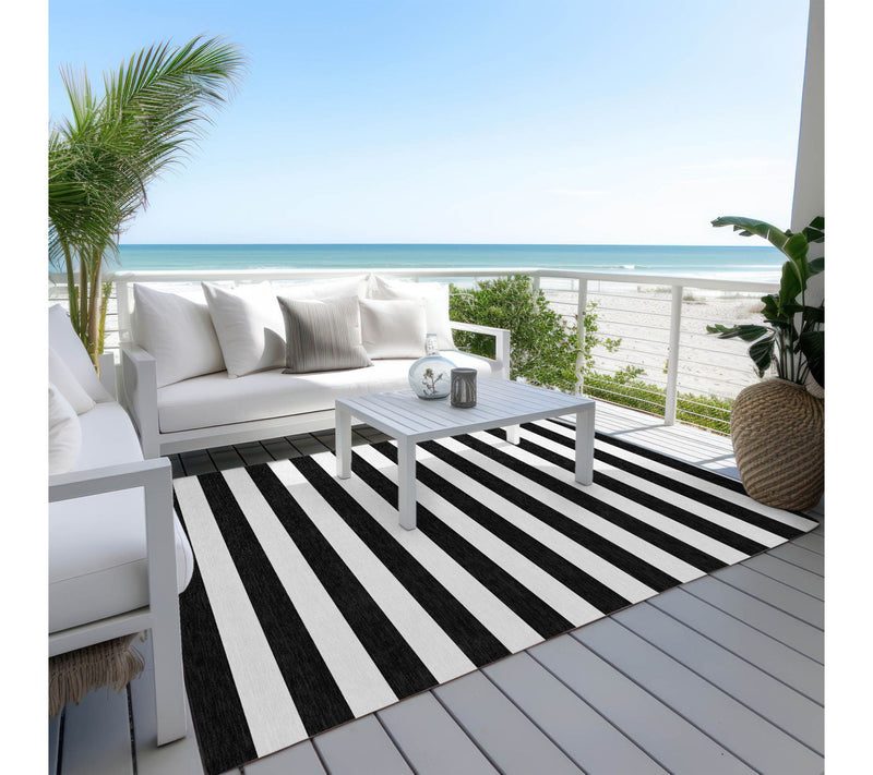 HomeRoots 5' X 8' Black and White Striped Washable Rug — View 2