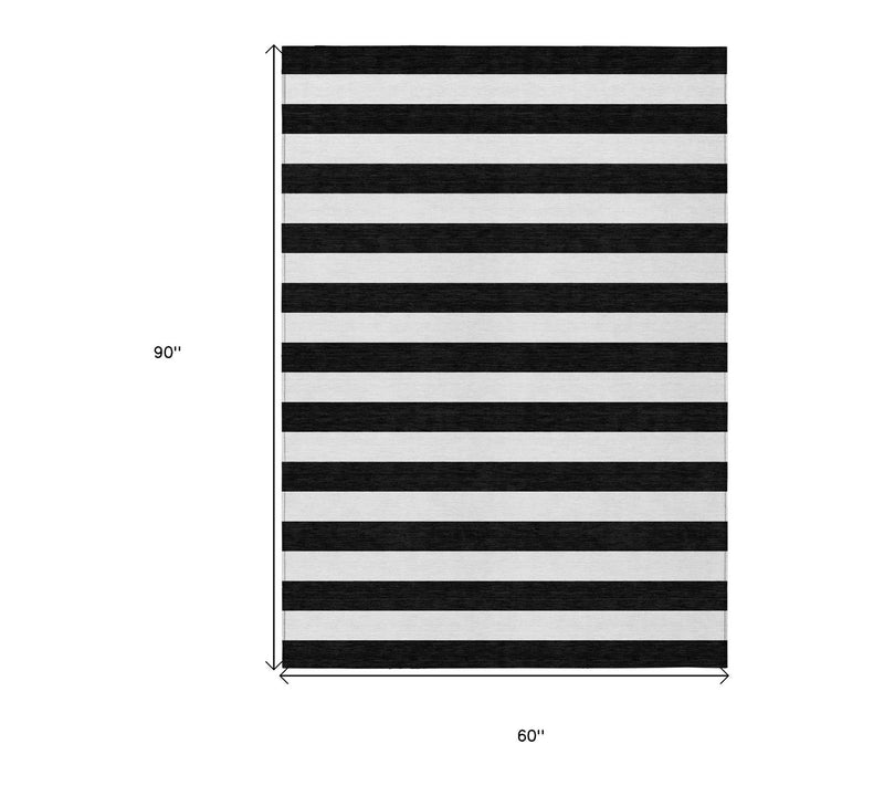 HomeRoots 5' X 8' Black and White Striped Washable Rug — View 5