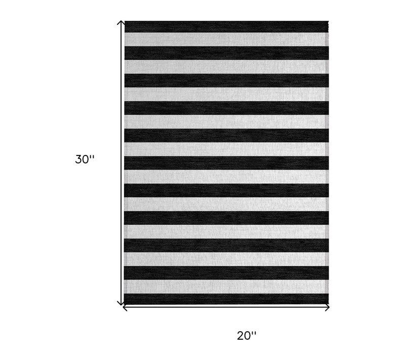 HomeRoots 2' X 3' Black and White Striped Washable Rug — View 5