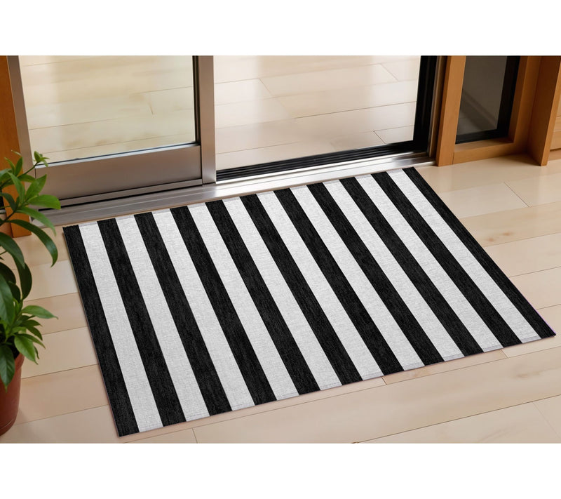 HomeRoots 2' X 3' Black and White Striped Washable Rug — View 2