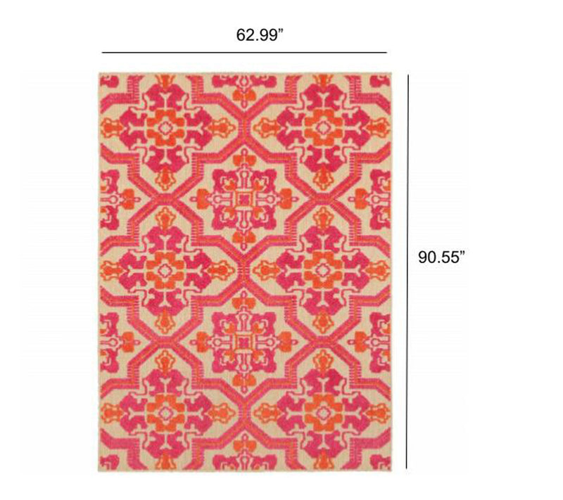 HomeRoots 5' X 8' Pink And Orange Moroccan Indoor Outdoor Rug — View 4