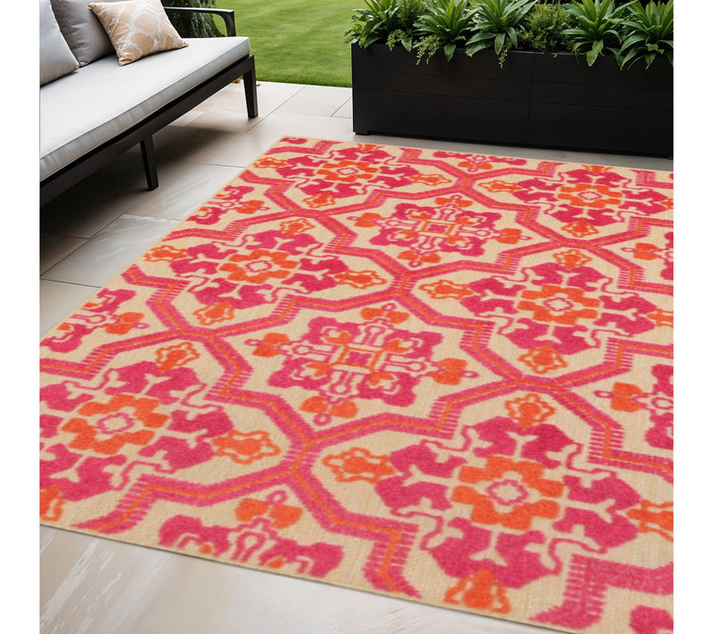 HomeRoots 5' X 8' Pink And Orange Moroccan Indoor Outdoor Rug — View 2