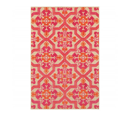 HomeRoots 4' X 5' Pink and Orange  Indoor Outdoor Rug