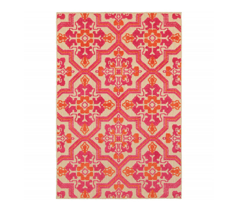 HomeRoots 4' X 5' Pink and Orange  Indoor Outdoor Rug — Main view