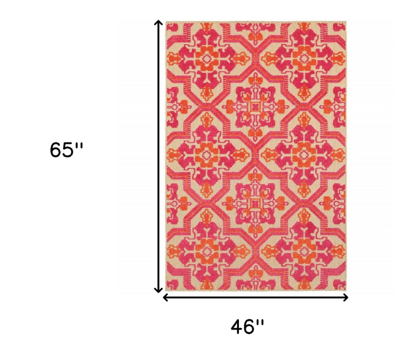 HomeRoots 4' X 5' Pink and Orange  Indoor Outdoor Rug — View 4
