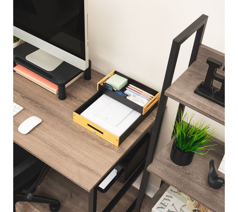 Mind Reader Metal and Wood Tiered Desktop Organizer Trays — View 7