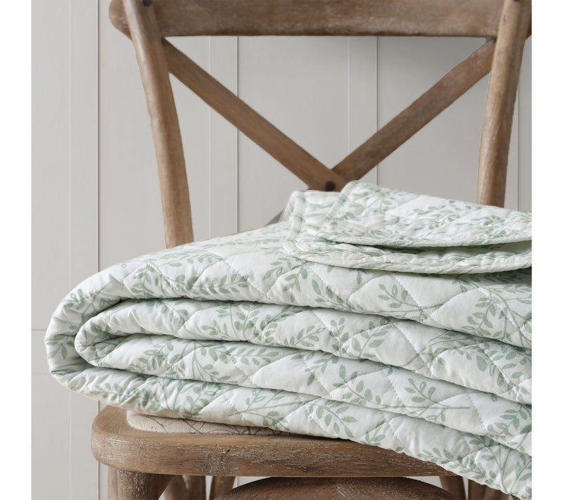 Martha Stewart Murray Leaves White/Green CottonQN Quilt Set — View 8