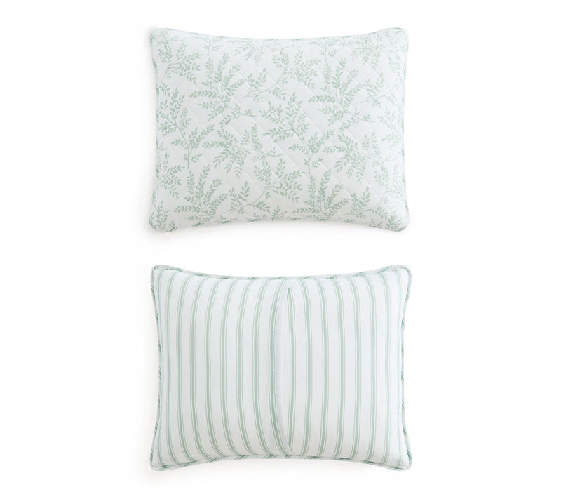 Martha Stewart Murray Leaves White/Green CottonQN Quilt Set — View 5