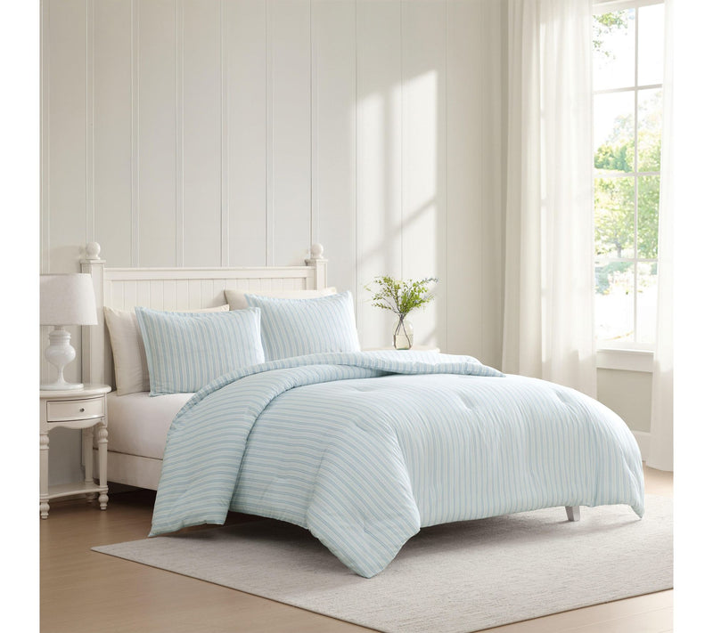 Laura Ashley Dilly Dally Stripe Blue Cotton King Comforter Set — View 10