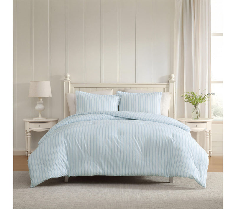 Laura Ashley Dilly Dally Stripe Blue Cotton King Comforter Set — View 8