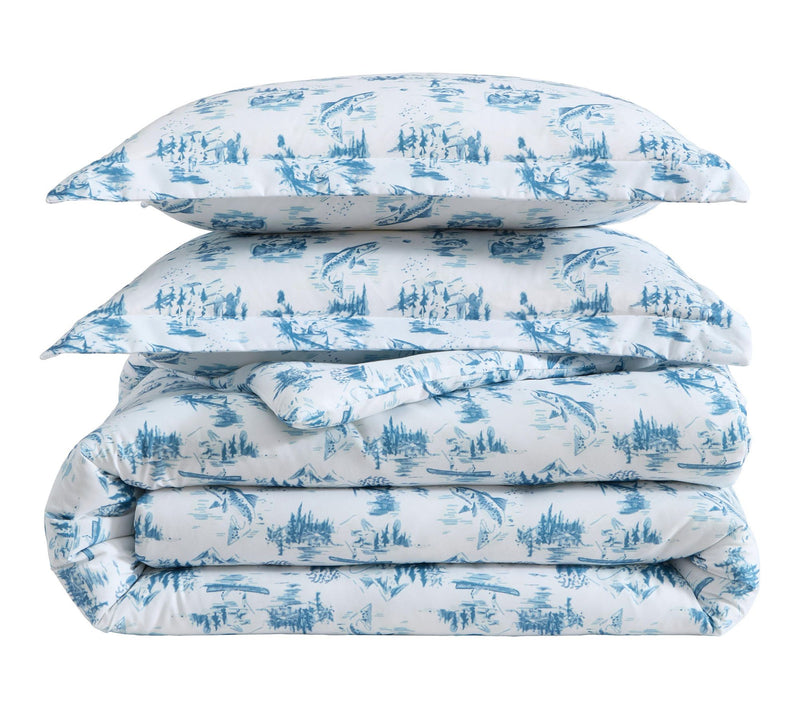 Eddie Bauer Fish Town Toile White/Blue Queen Comforter Set — View 2