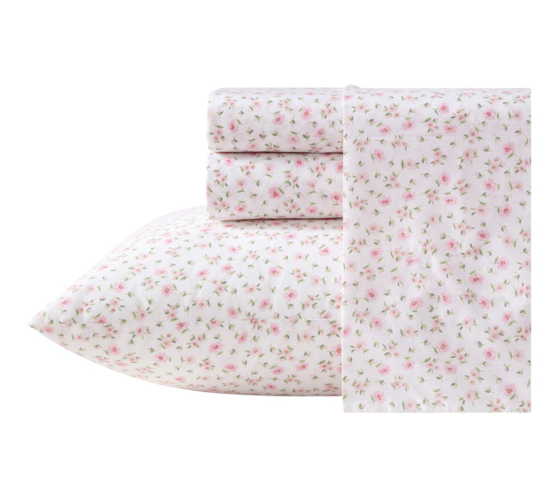 Laura Ashley Little Ditsy Pink/Green Cotton TwinXL Sheet Set — View 10