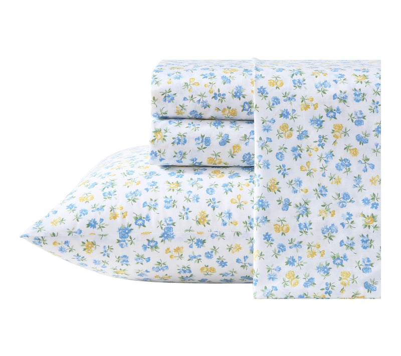 Laura Ashley Ditsy Doodle White/Blue/Yellow Twin Sheet Set — Main view