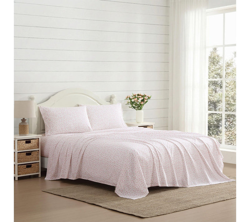 Laura Ashley Little Ditsy Pink/Green Cotton Twin Sheet Set — View 2