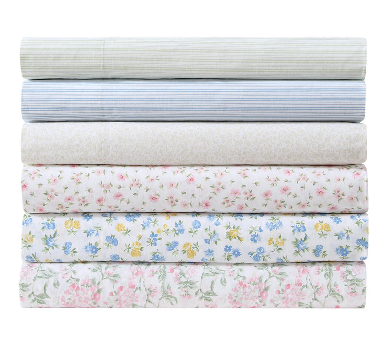 Laura Ashley Little Ditsy Pink/Green Cotton Twin Sheet Set — View 7