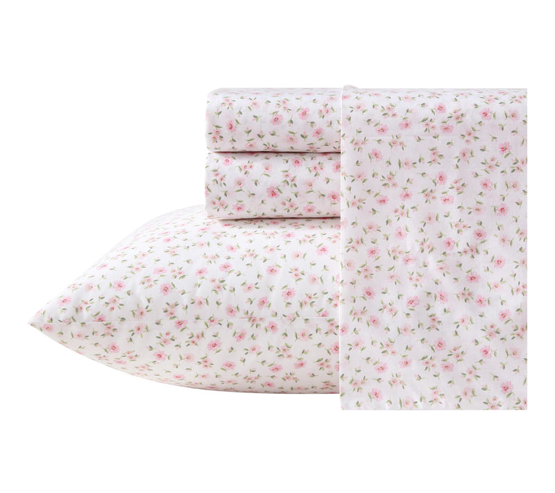 Laura Ashley Little Ditsy Pink/Green Cotton Twin Sheet Set — Main view