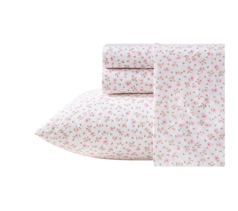 Laura Ashley Little Ditsy Pink/Green Cotton Twin Sheet Set — View 10