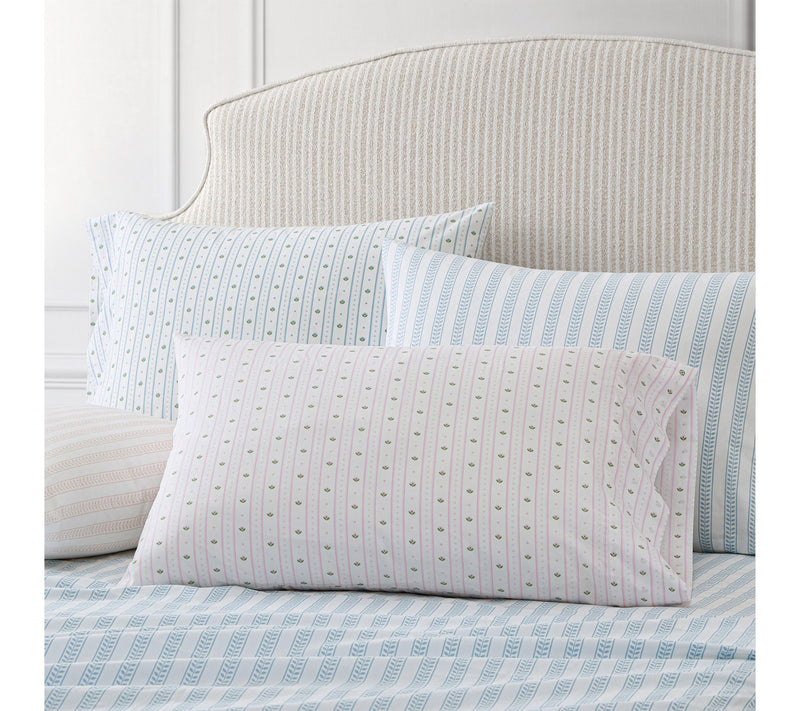 Martha Stewart Floral Stripe White/Blue CottonTwin Sheet Set — View 8
