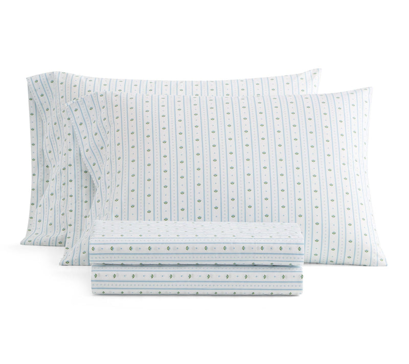 Martha Stewart Floral Stripe White/Blue CottonKing Sheet Set — Main view