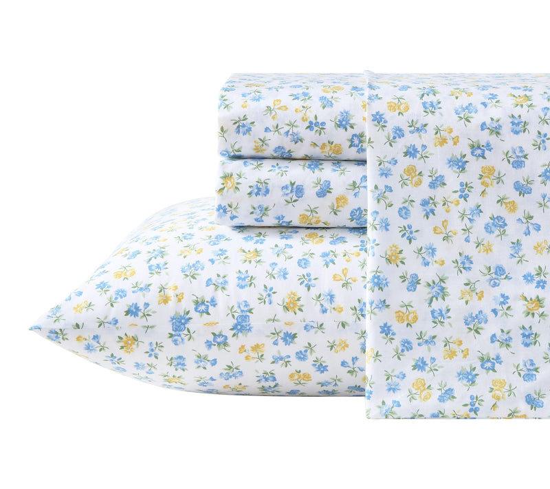 Laura Ashley Ditsy Doodle White/Blue/Yellow King Sheet Set — View 10