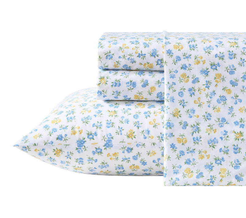 Laura Ashley Ditsy Doodle White/Blue/Yellow King Sheet Set — Main view