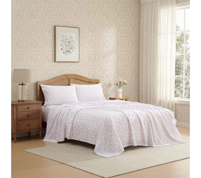 Laura Ashley Blossom Bliss Light Pink/Green Queen Sheet Set — View 2