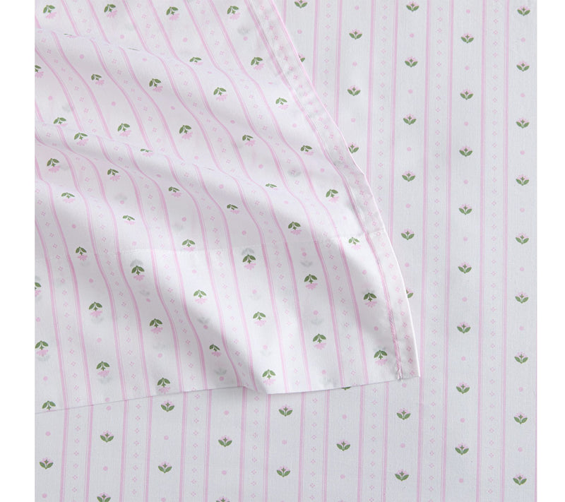 Martha Stewart Floral Stripe W hite/Pink Cotto n King Sheet Se — View 4